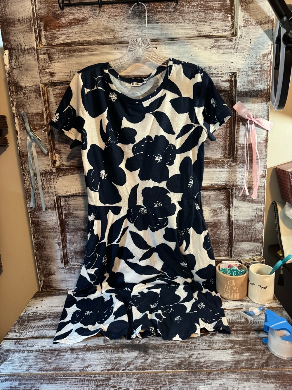 Black & White Floral Short Sleeve Mini Dress
